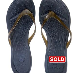CROCS Capri V Flip Flop Thong Sandals Women's Black Slip On - US 10